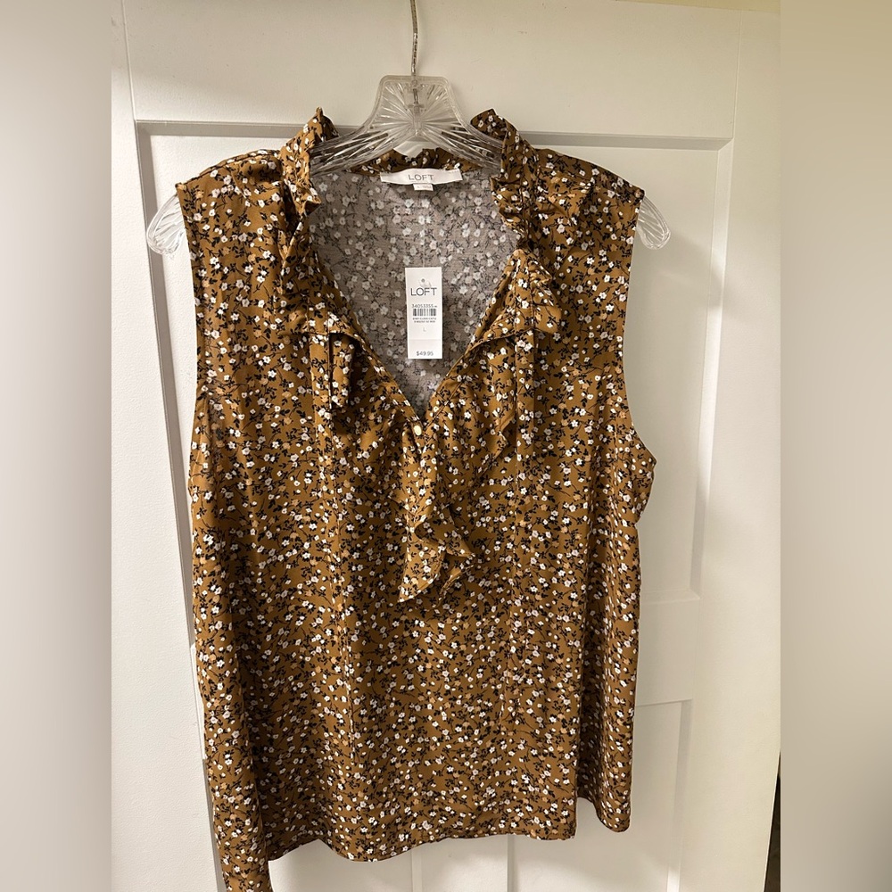 LOFT Women's Mustard/ Brown Floral Sleeveless Blouse